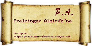 Preininger Almiréna névjegykártya